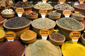 Spice Market interior with colorful spice stalls