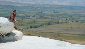 Pamukkale travertines overlooking the valley